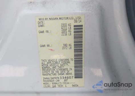 2015 Nissan Altima 2.5/S/Sv/Sl z USA, uszkodzony, nr VIN 1N4AL3AP4FN334607